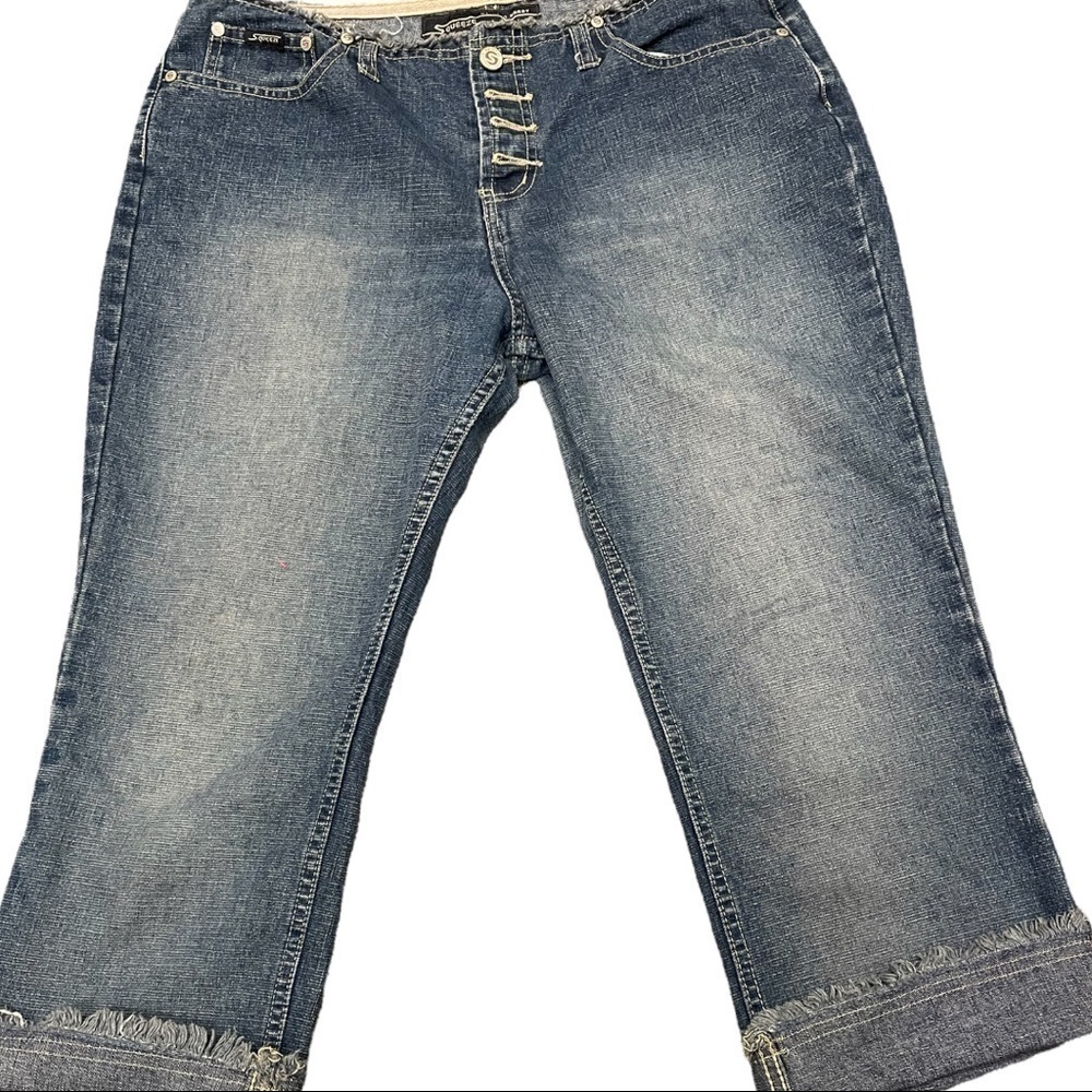 SQUEEZE Stephen Hardly, Cropped Jeans, Size 11 / 12, Distressed Waist And Cuffs